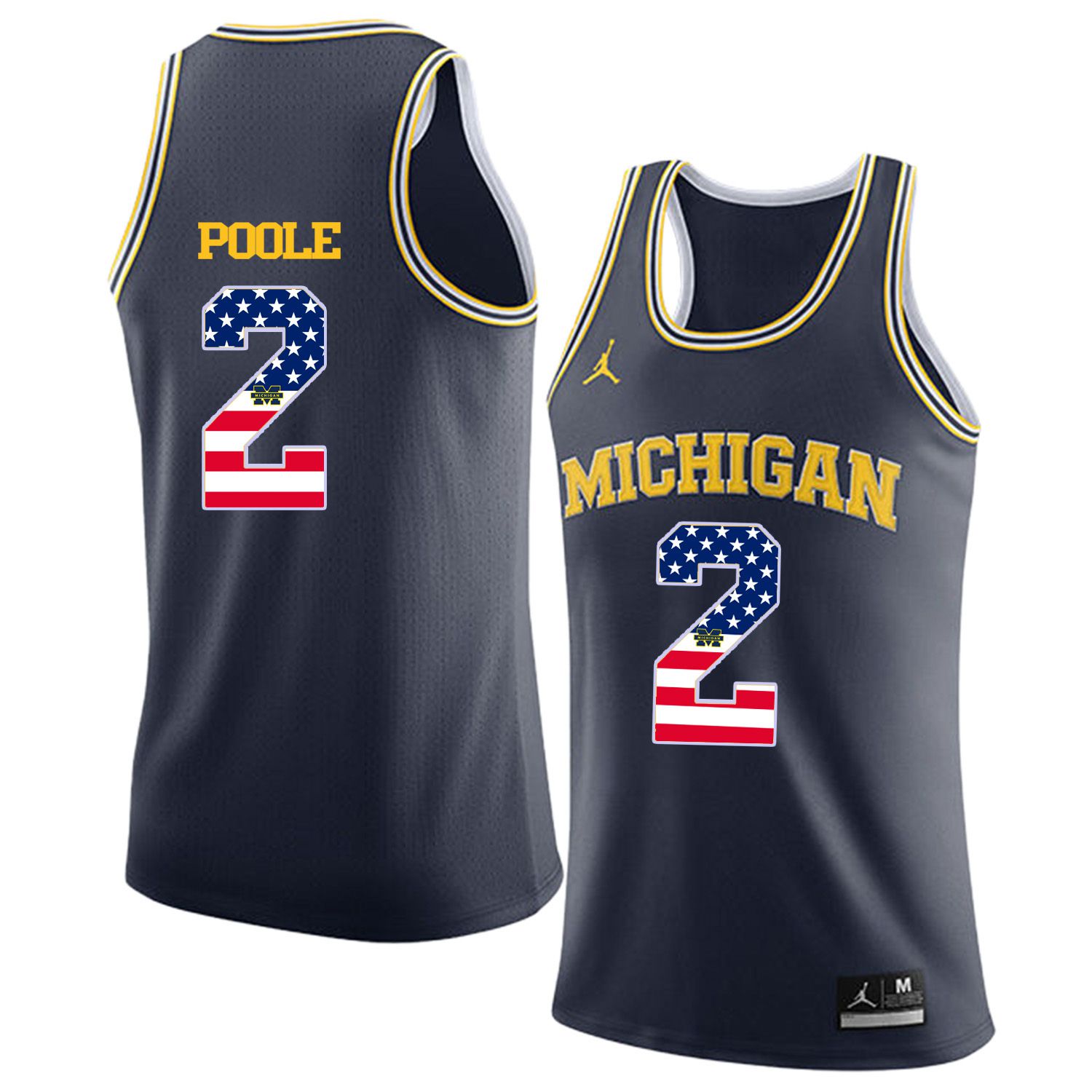 Men Jordan University of Michigan Basketball Navy 2 Poole Flag Customized NCAA Jerseys